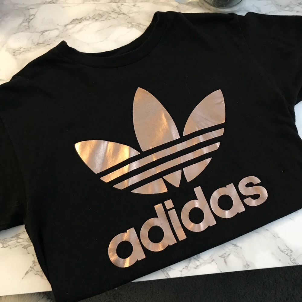 Adidas Rose Gold Black Tee Shirt Top